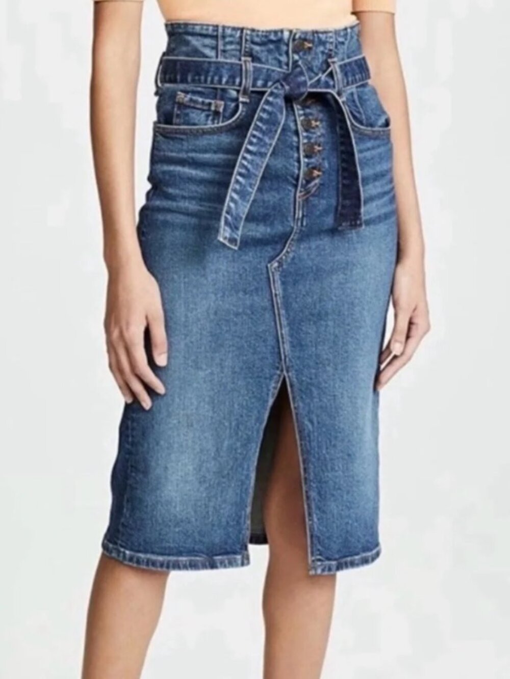 Veronica Beard Size 8 Denton Corset Blue Denim Skirt Belted Button Front EUC